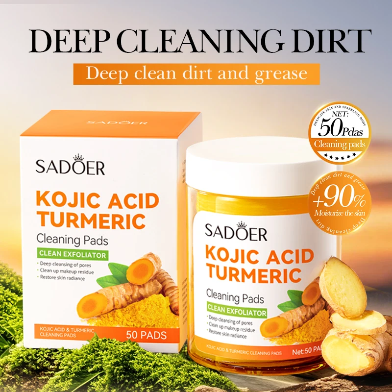 

1 Bottle of Kojic Acid Turmeric Cleansing Pads, 50 Pieces, Deep Cleansing Facial Cleansing Pads, Niacinamide Deep Cleansing, Softens the Stratum Corneum, Kojic Acid Moisturizes, Smoothes, and Beautifies the Skin