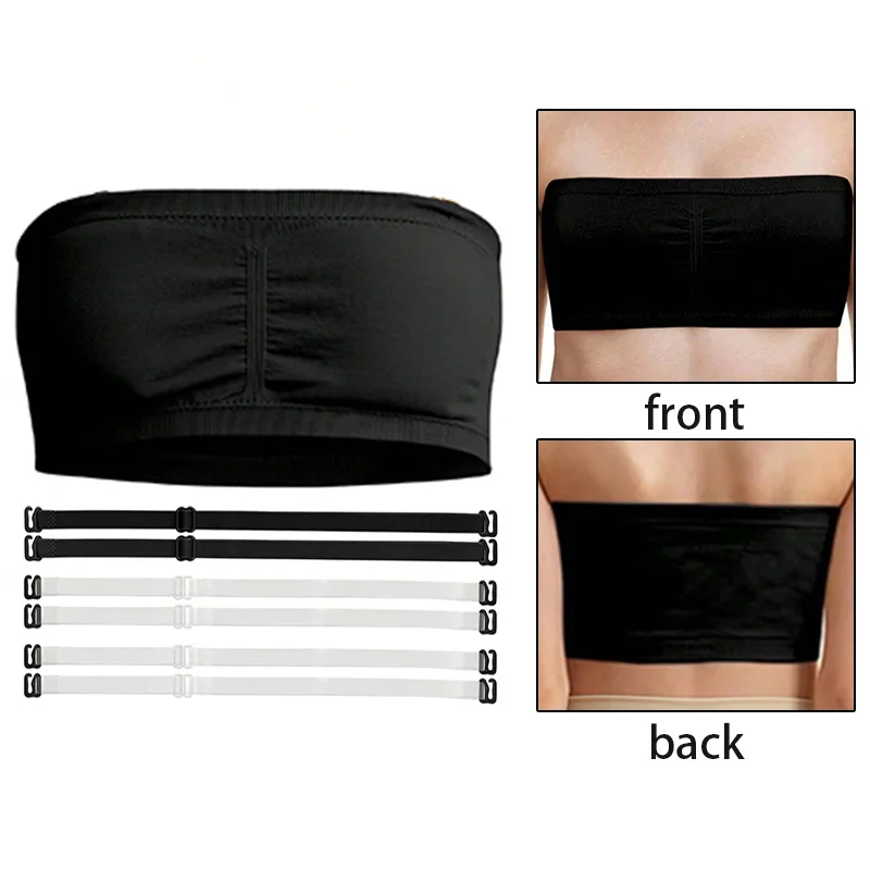 Girl Seamless Bandeau Bras for girl Gymnastics Dance Strapless Crop Top with 2 Pairs of Clear Straps and Chest Padding