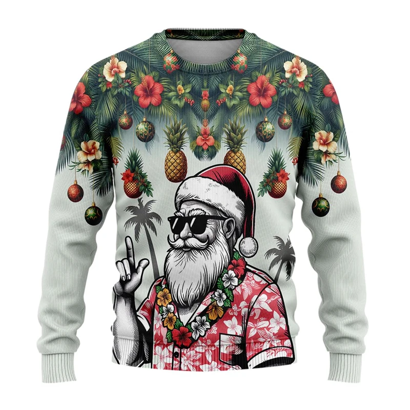 Hip Hop Santa Claus Graphic Sweatshirt Merry Christmas Ugly Sweater For Men Clothes Ornament Unisex Sweaters Female Y2k Pullover