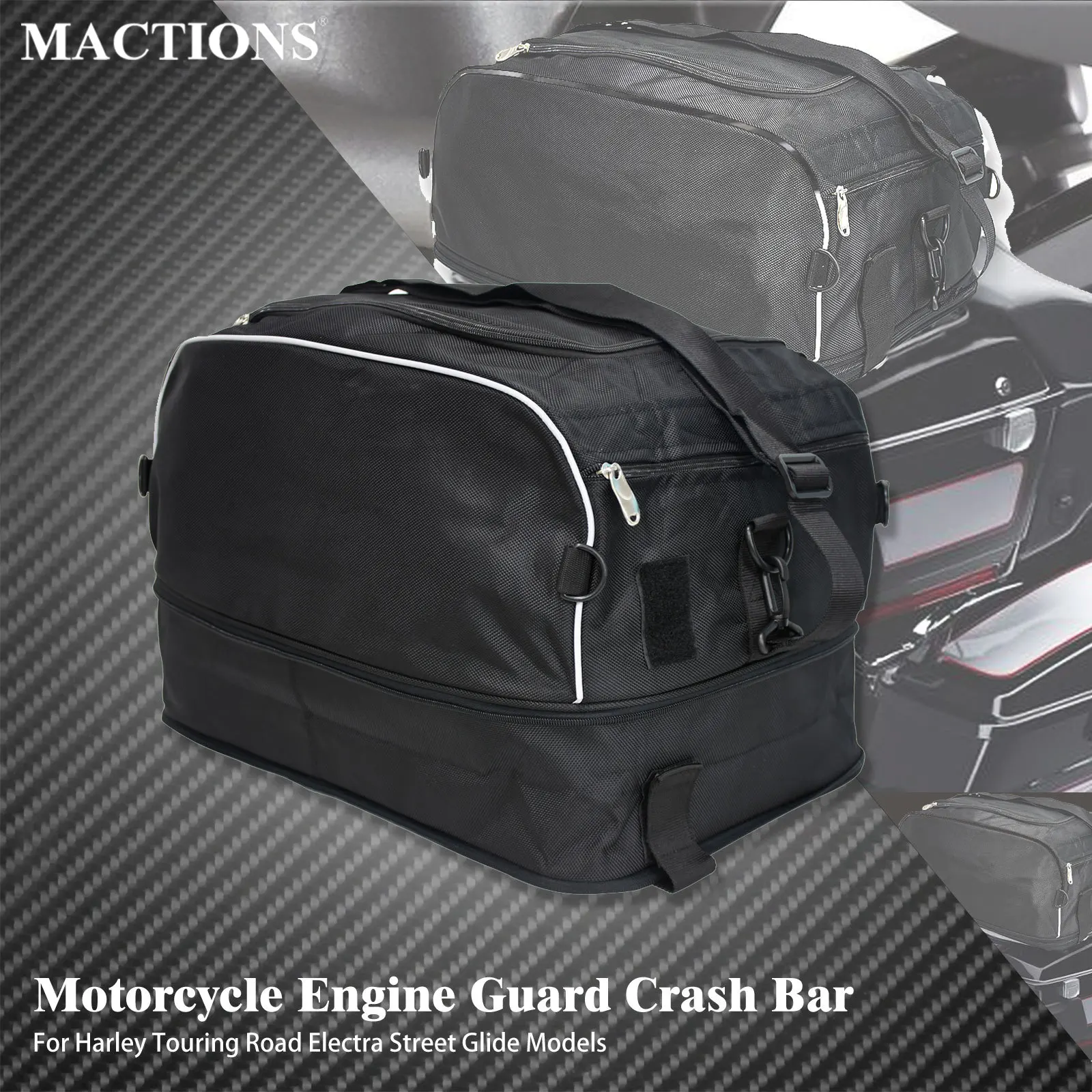 

Motorcycle Luggage Travel Collapsible Trunk Bags Tour-Pack Rack Bag With Bar Straps For Harley Touring Road Electra Street Glide