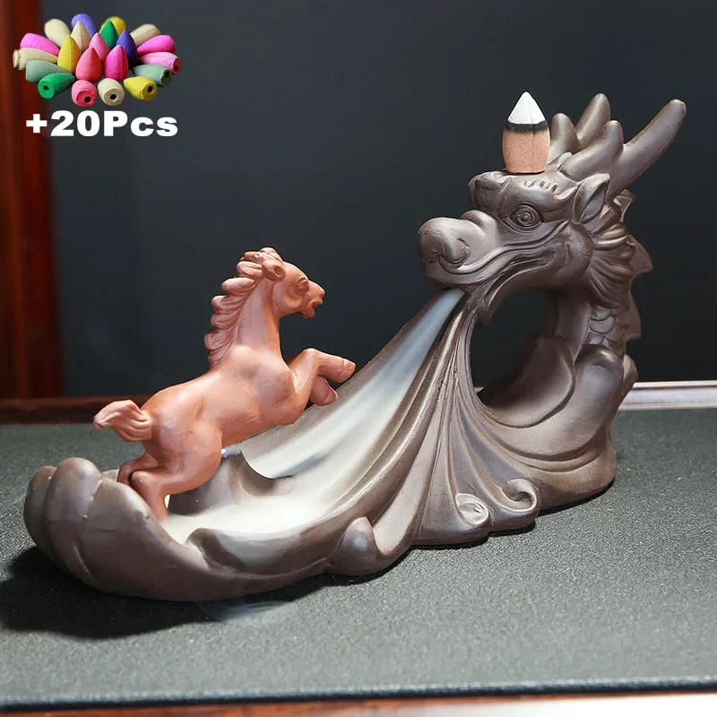 

Dragon And Horse Ceramic Incense Holder Home Decor Office Ornament