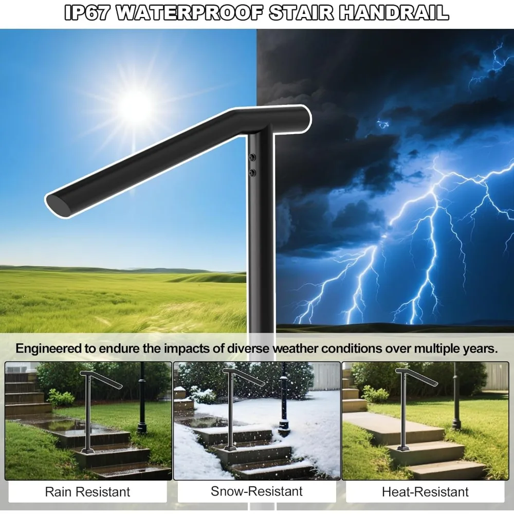 درابزين معدني عالي التحمل في الهواء الطلق لكبار السن - درابزين درج 1-3 خطوات، مطلي بالمسحوق، عمود فردي، نمط حديد مطاوع #6