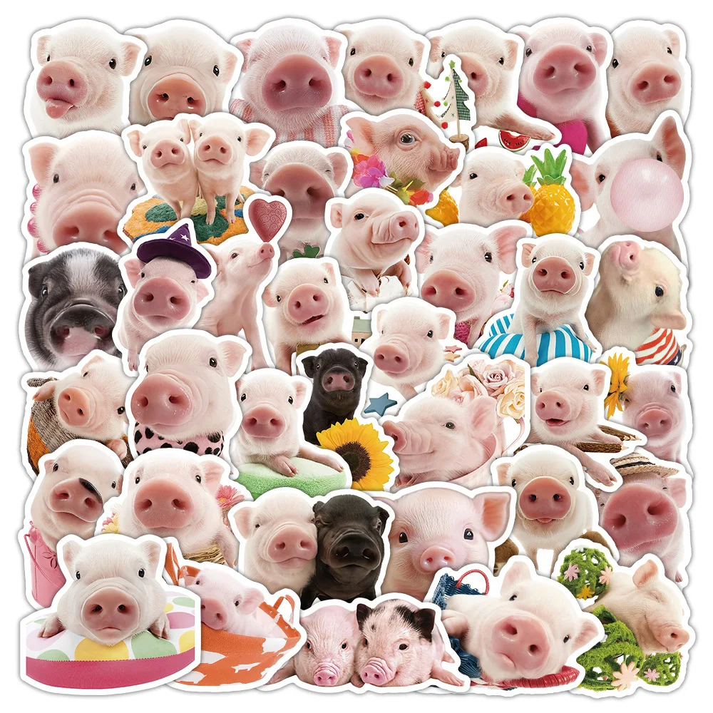 

50pcs Pink Piggy Phone Stickers Cute Pig DIY Decorative Stickers Graffiti Handbook Skateboard Phone Case Waterproof Stickers