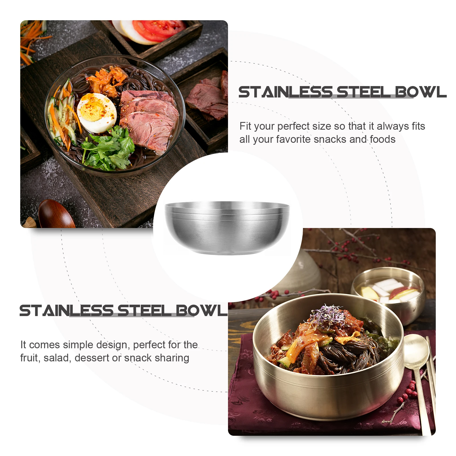 Stainless Steel Food Serving Bowl For Rice Noodles Soup Kitchen Tableware Household Multipurpose Soup Bowl Container