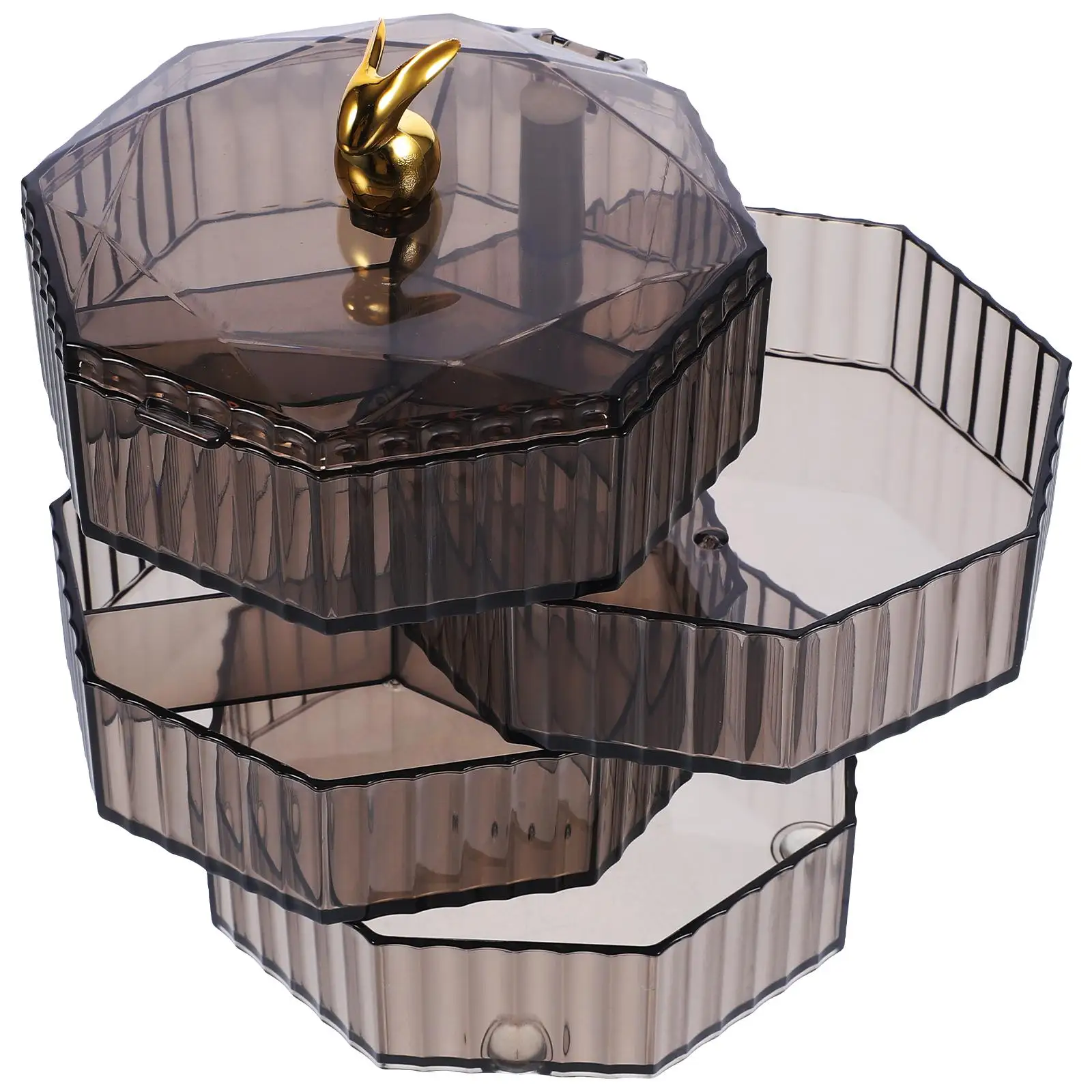 

Cartoon Rabbit 4 tier Jewelry Storage Box Rotatable Desktop ganizer for Necklaces Earrings Rings Holder Gray Storage Case