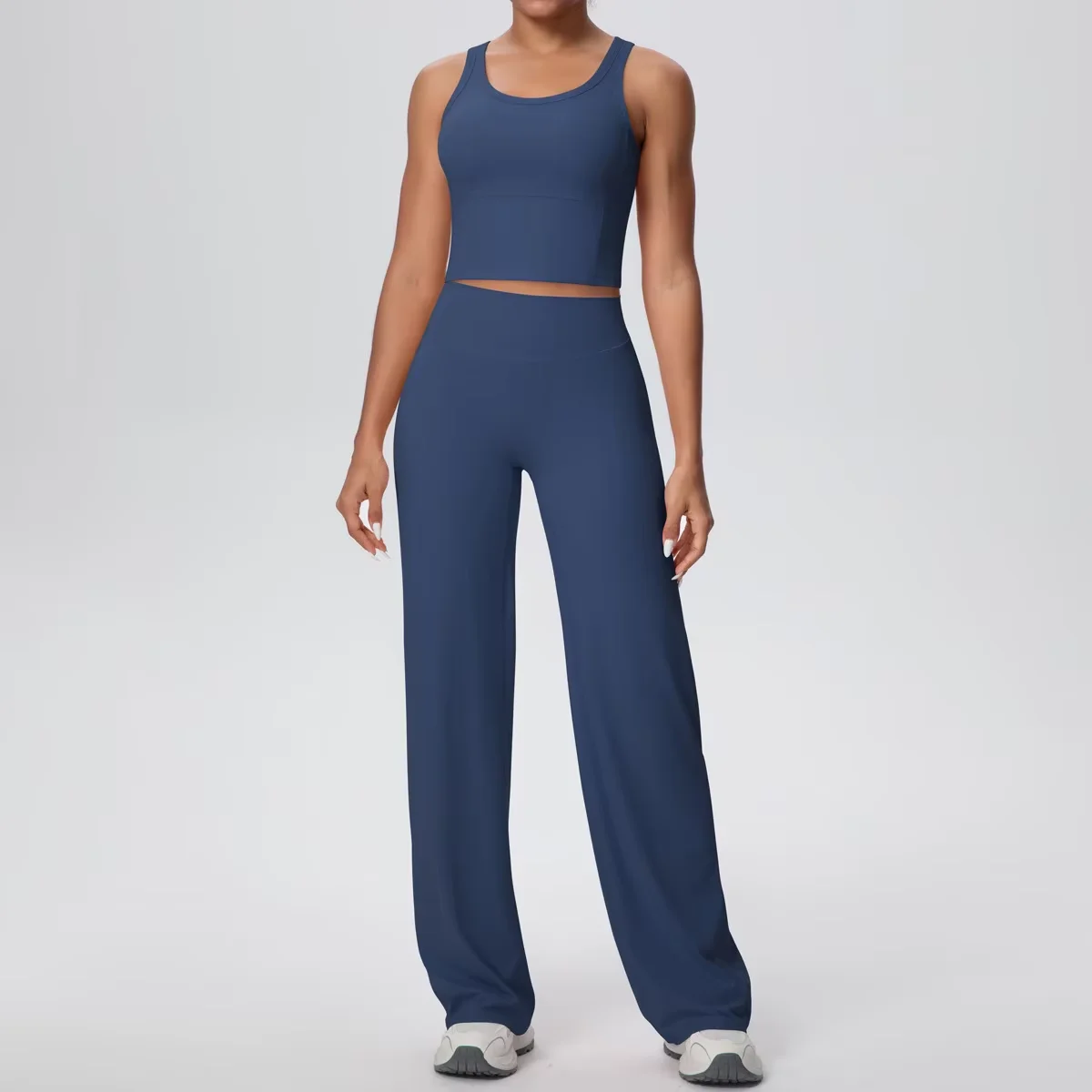 

European Style Solid Color Sports Bra Yoga Pants Set Brushed Fabric Loose Fit Joggers Back Support Breathable Design for Running