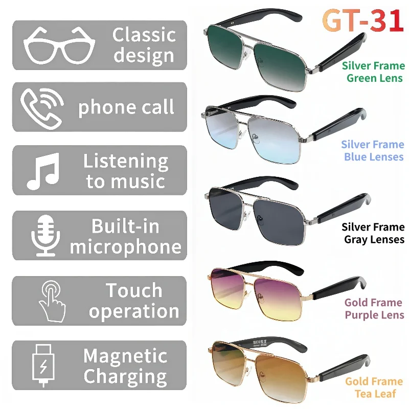

AI HD Bluetooth Smart Glasses GT-31 HD Shooting Glasses Photo Video Recording Voice Call Translation Smart AI Sunglasses