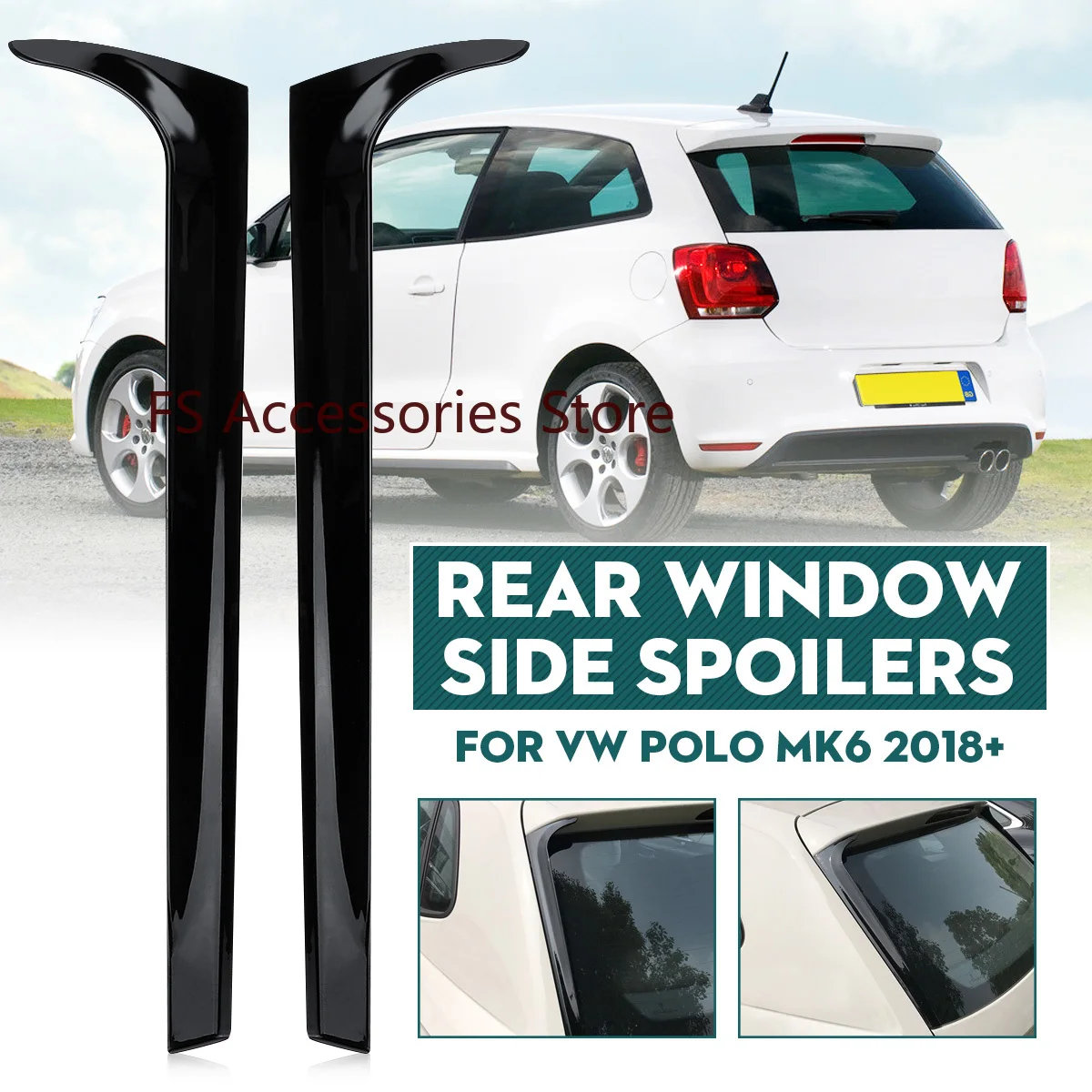 Pair Rear Window Side Spoiler Canard Splitter For VW Polo MK6 2018+ Car Rear Part Accessory Not for GTI Models