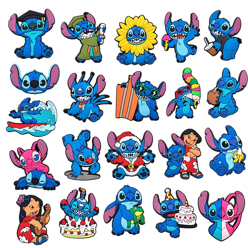 

16-50PCS MINISO Disney Cartoon Stitch Shoe Charms PVC Decorations New high-quality models Detachable Waterproof For Party Gifts
