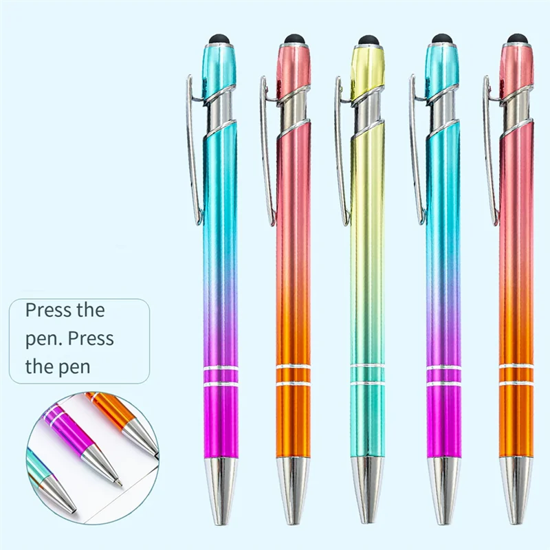 AP-50Pcs Gradient Metal Ballpoint Pens Touchscreen Ball Pen For Writing Stationery Office School Supplies