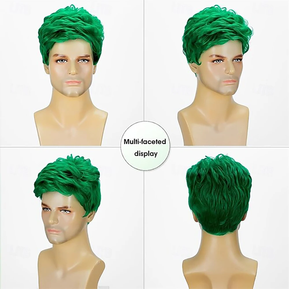 HAIRJOY St. Patrick's Day Wigs Synthetic Hair Wig Short Curly With Bangs   Green Wigs for Men view 4