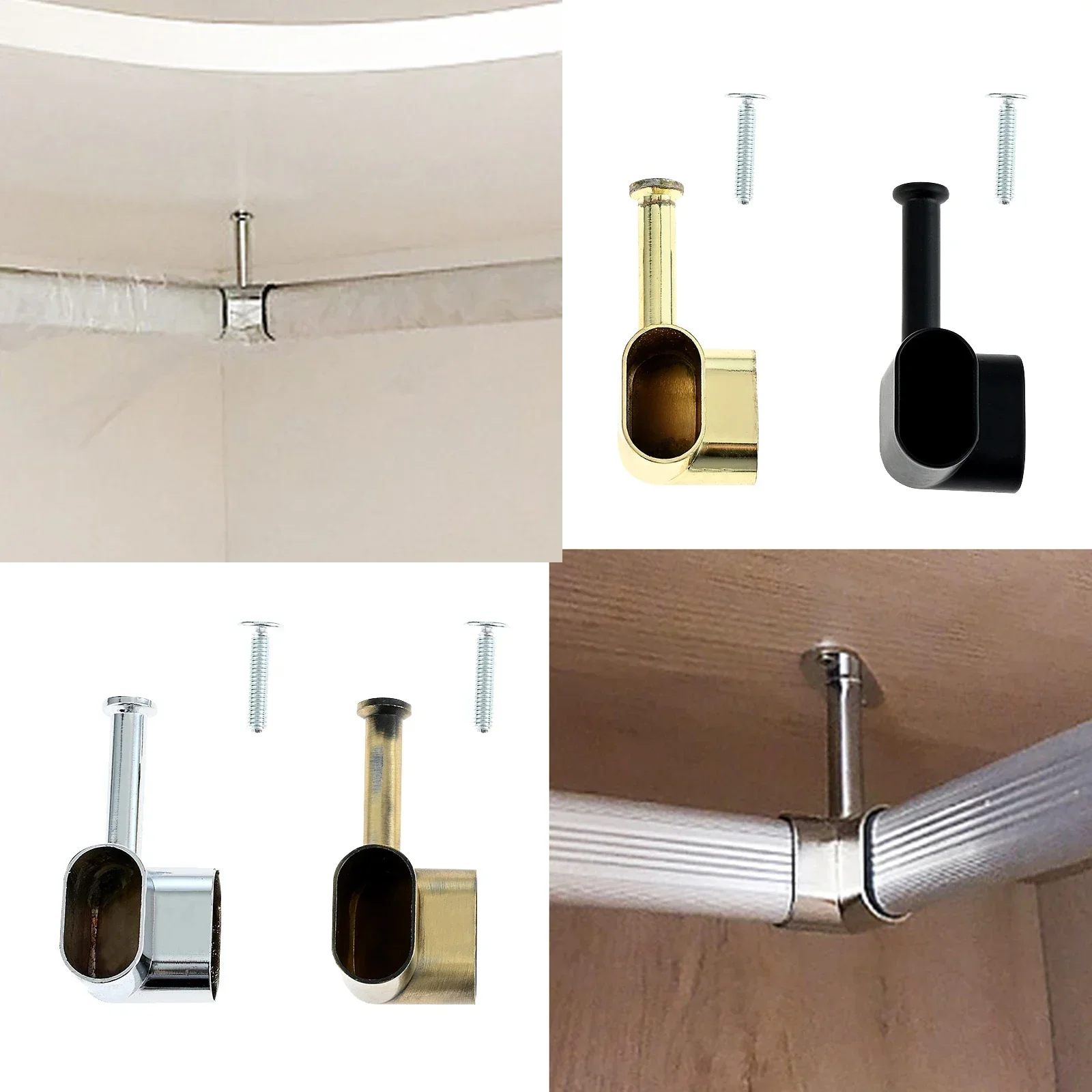 2Pcs Wall/Ceiling Top Flange Seat Clothes Wardrobe Cabinet Curtain Hanging Rod 90Degree Corner Brackets Support Pipe Rail Holder