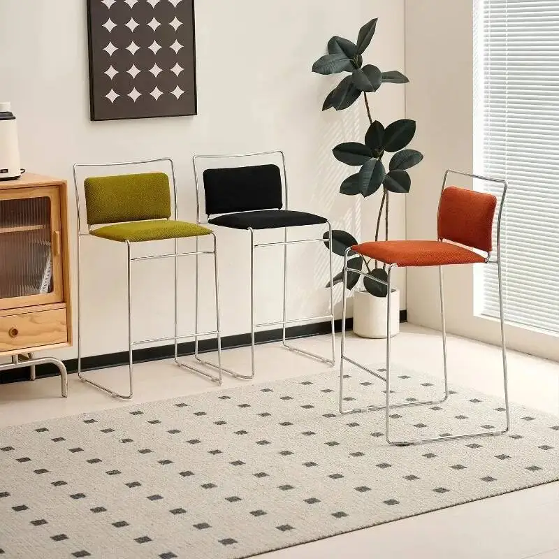 

Барный стул с хромированной металлической рамой и тканевым сиденьем, минималистичный высокий стул для кухни, бара, острова, домашней мебели