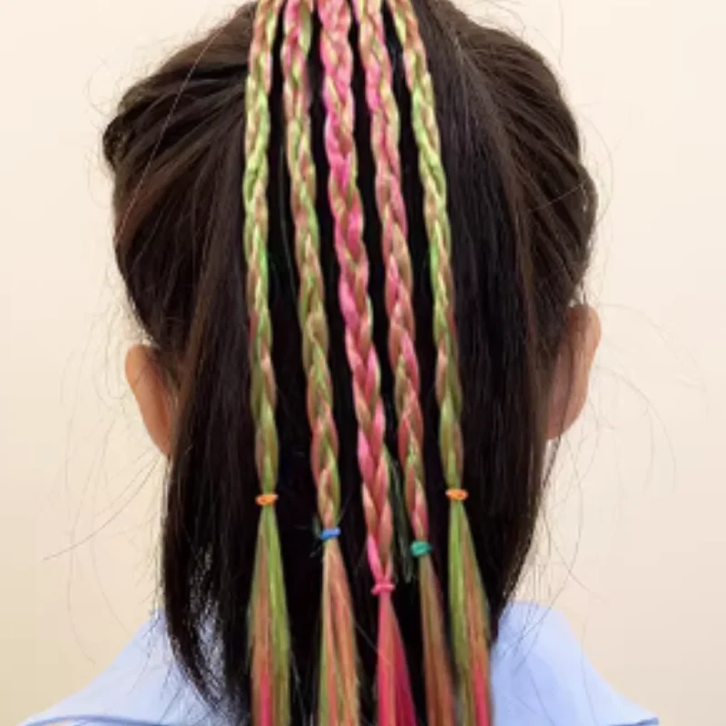 New Colorful Wigs Hairclip Ponytail Holder Princess Bows Cool Braid Kids Headwear Party Ornament Hair Accessories Girls Gifts