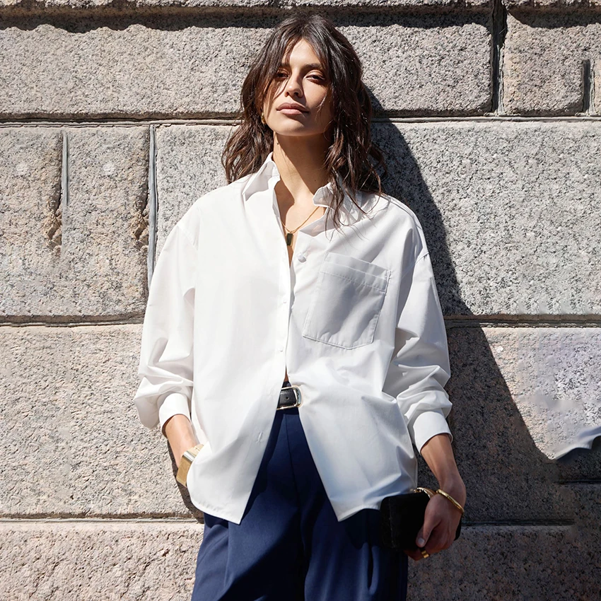 

Linad Office Lady White Lapel Shirts Female 2025 Autumn Street Chic Long Sleeve Blouse Woman Casual Single-Breasted Tops Women