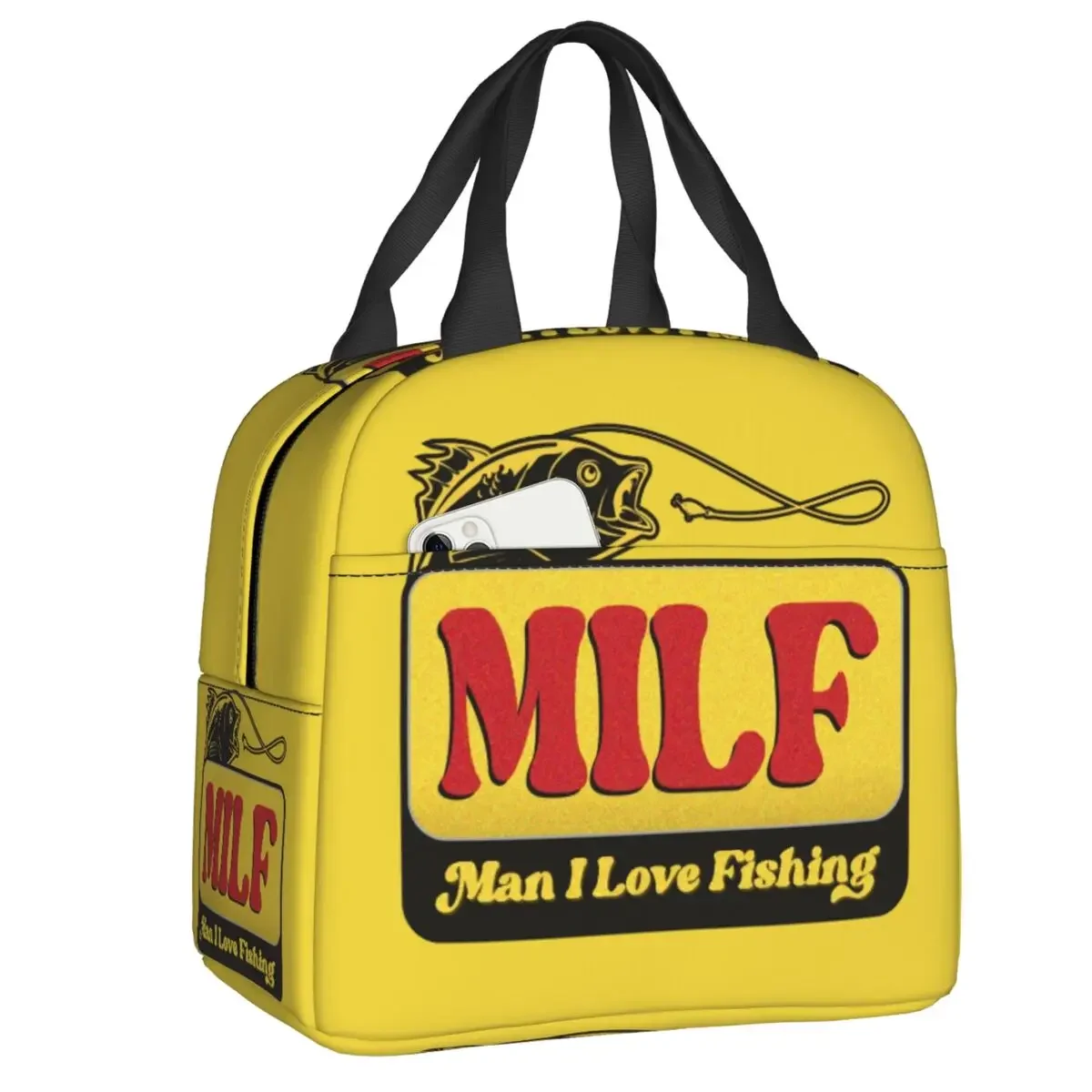 Milf Man I Love Fishing Lunch Bag Hot Cold Snacks Insulated Lunch Box for Women Kids Work School Food Picnic Tote Container