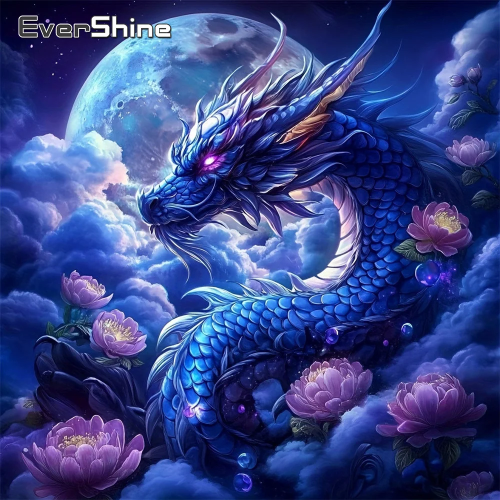 EverShine Diamantmalerei Tier-Drachen-Bild Strass-Mosaik Blume Vollflächige Quadratische Stickerei Mond Heimdekoration