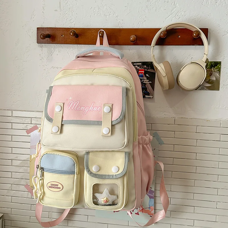 

Korean College Style Large Capacity Multi-Compartment Backpack Teen Student School &Travel Purpose Pastel Aesthetic Nylon 2025