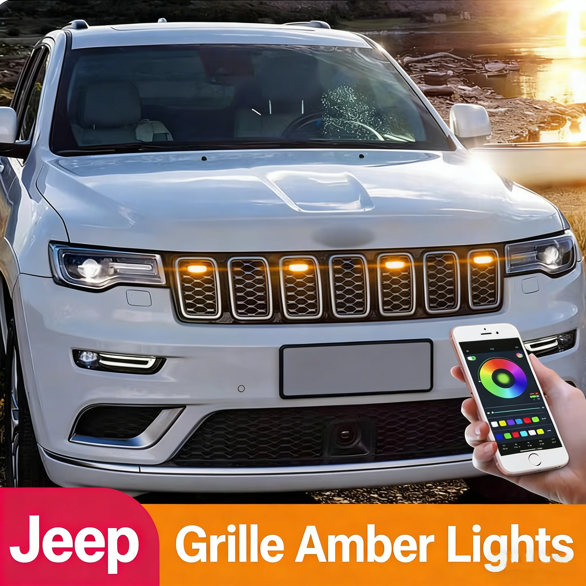 

4Pcs 6Pcs Front Grille LED Lights For Jeep Wrangler Cherokee Renegade Gladiator Amber DRL Daytime Running Warning Lamps