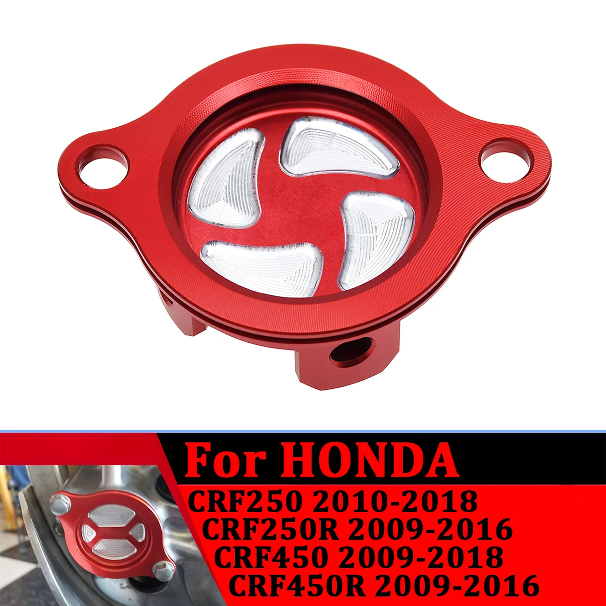 

Dirt bike Aluminum CNC Oil Filter Cap Cover For Honda CRF450R CRF250R CRF 450R 250R 2009 2010 2011 2012 2013 2014 2015 2016-2019