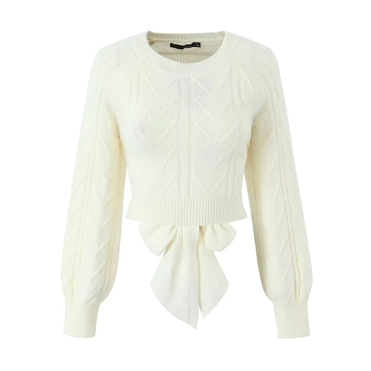 ハイウエスト バックレス 長袖 ニット セーター レディース 無地 ラウンドネック スリム バタフライノット オーバーヘッド Tシャツ