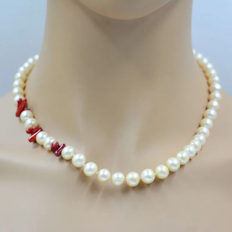 8-9MM AAA Natural Pink Freshwater Near Round Pearl Necklace 18”