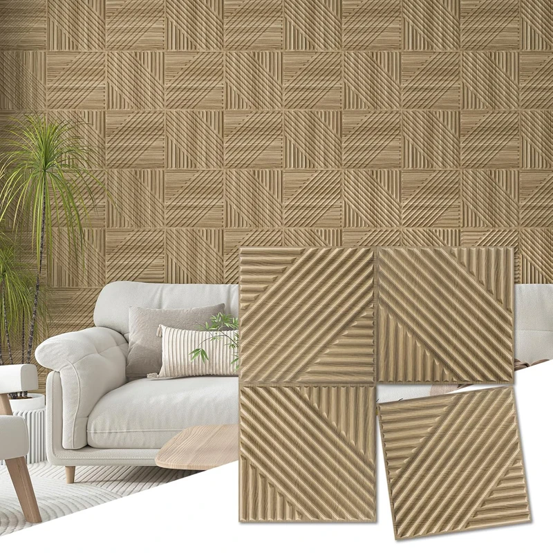 12pcs 30cm 3D textured wall panel 3D wall sticker Wood grain wall decor, suitable for living room, hall, bedroom, hotel, office