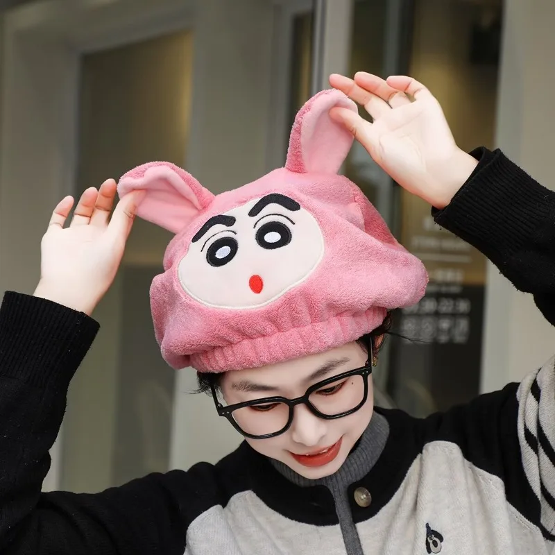 Cartoon Crayon Shin-chan Thickened Absorbent Dry Hair Cap Girl Kawaii Quick-drying Bathing Shower Cap Coral Velvet Hair Towel