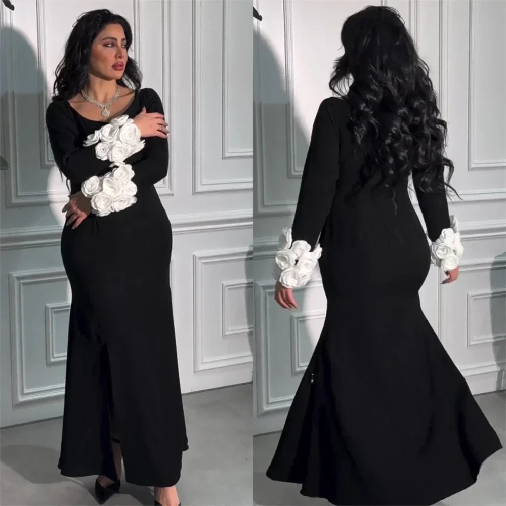 Customized Prom Dress Evening Saudi Arabia Scoop Neckline Column Floor Length Skirts Hugging Bespoke Occasion Dresses Dearin Ye