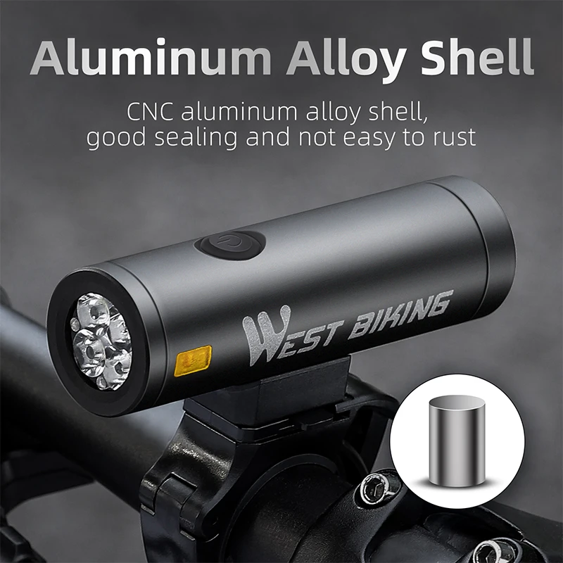 WEST BIKING Bike Light IPX6 Waterproof Bicycle Headlight 800LM/2000LM Aluminum Alloy Flashlight Type-C Rechargeable Cycling Part