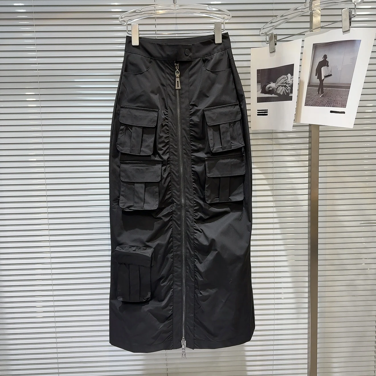 

Юбка-карандаш в темном стиле с длинной молнией и карманами, женская, облегающая, свободного кроя, для повседневной носки, из полиэстера