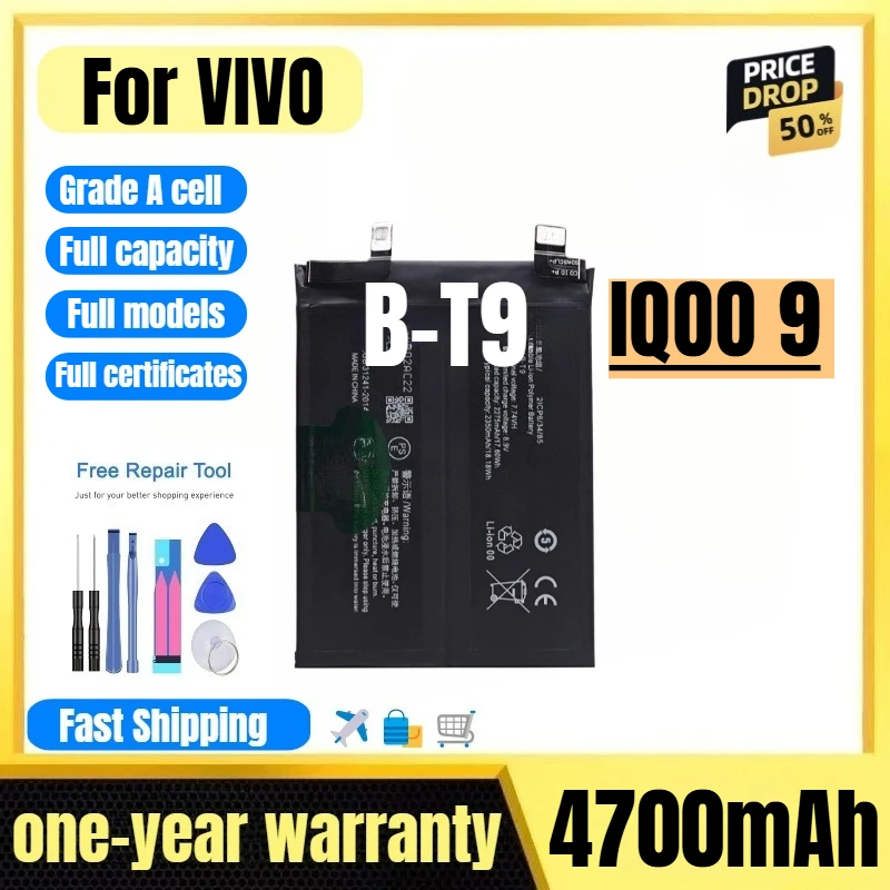 

B-T9 for VIVO IQOO 9 Mobile Phone Battery 0 Cycle High Quality High Capacity Battery Replacement Bateria Grade A Cell with Tools