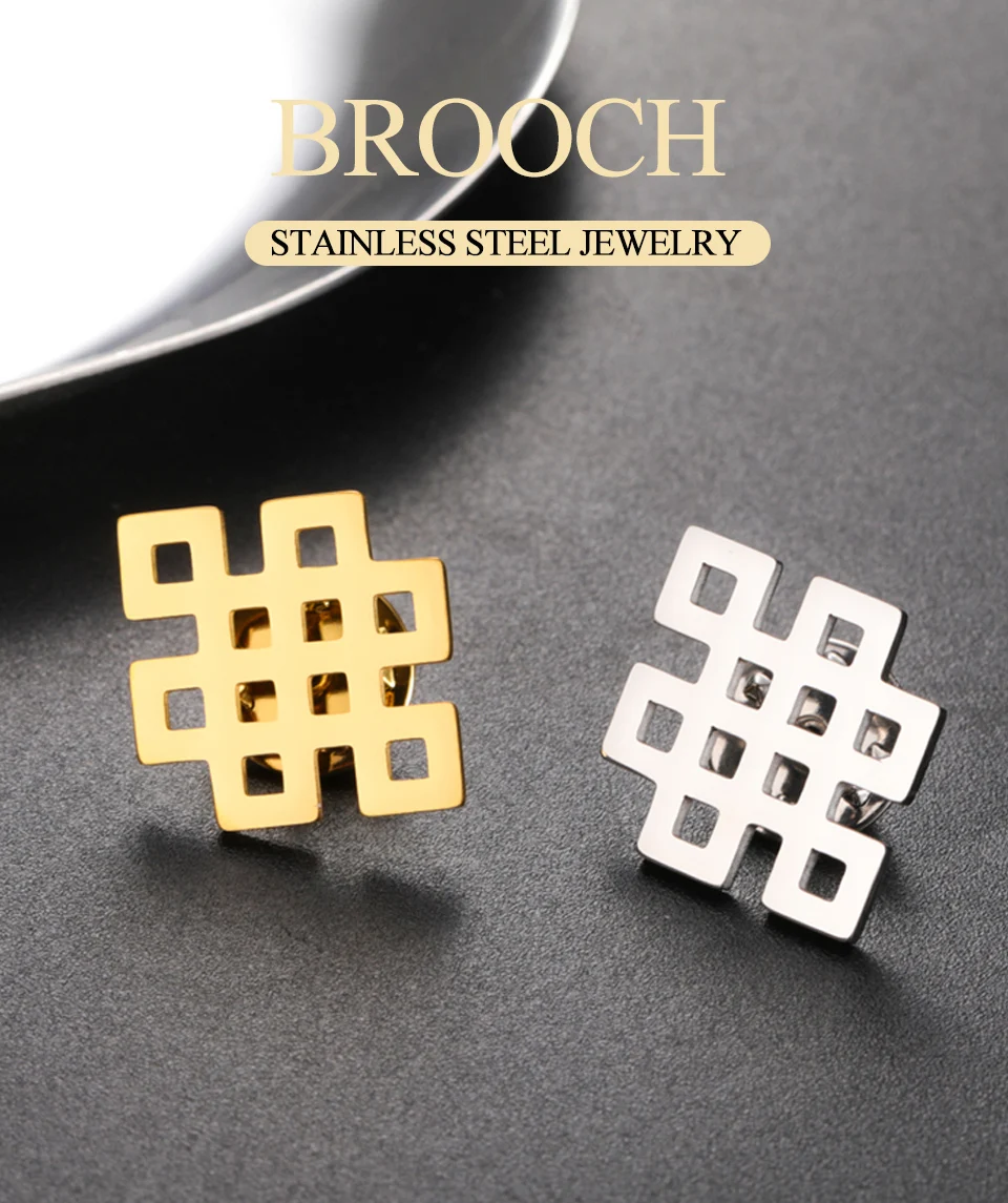 Dawapara Vintage Endless Knot Symbol Broschen Viel Glück Chinesischer Knoten Brosche Anstecknadel Edelstahl Zubehör – Detail 1
