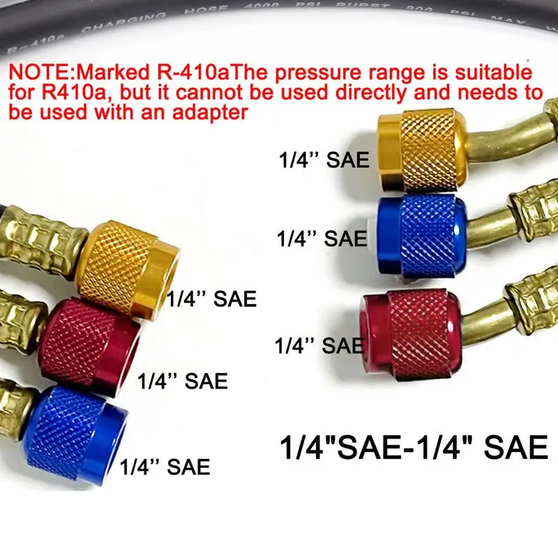 1M//1.5 M/1.8M R410A AC Charging Hose Set 1/4'' SAE 800 PSI for Air Condition Refrigerant Hoses R134A R12 R22 R502 Air Condition