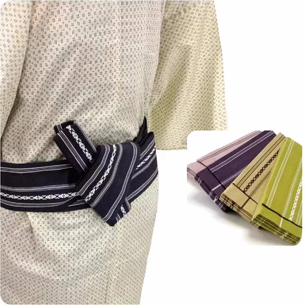 

Men's Japanese Traditional Kimono Kakuobi Hand-Knotted Waist Belt Cotton Yukata Accessories