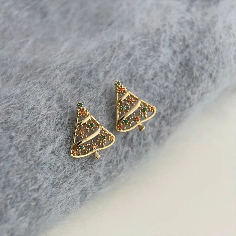 

Christmas Tree Zircon Earrings | Hollow Festive High-End Stud Jewelry for Women