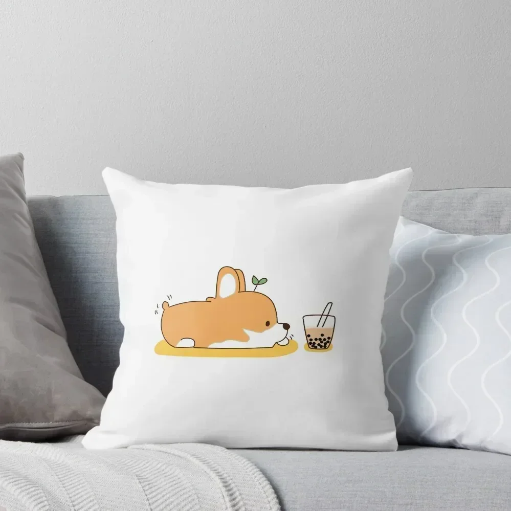 

Corgi and Bubble Tea Throw Pillow Throw Pillow Cushions Home Decor pillow