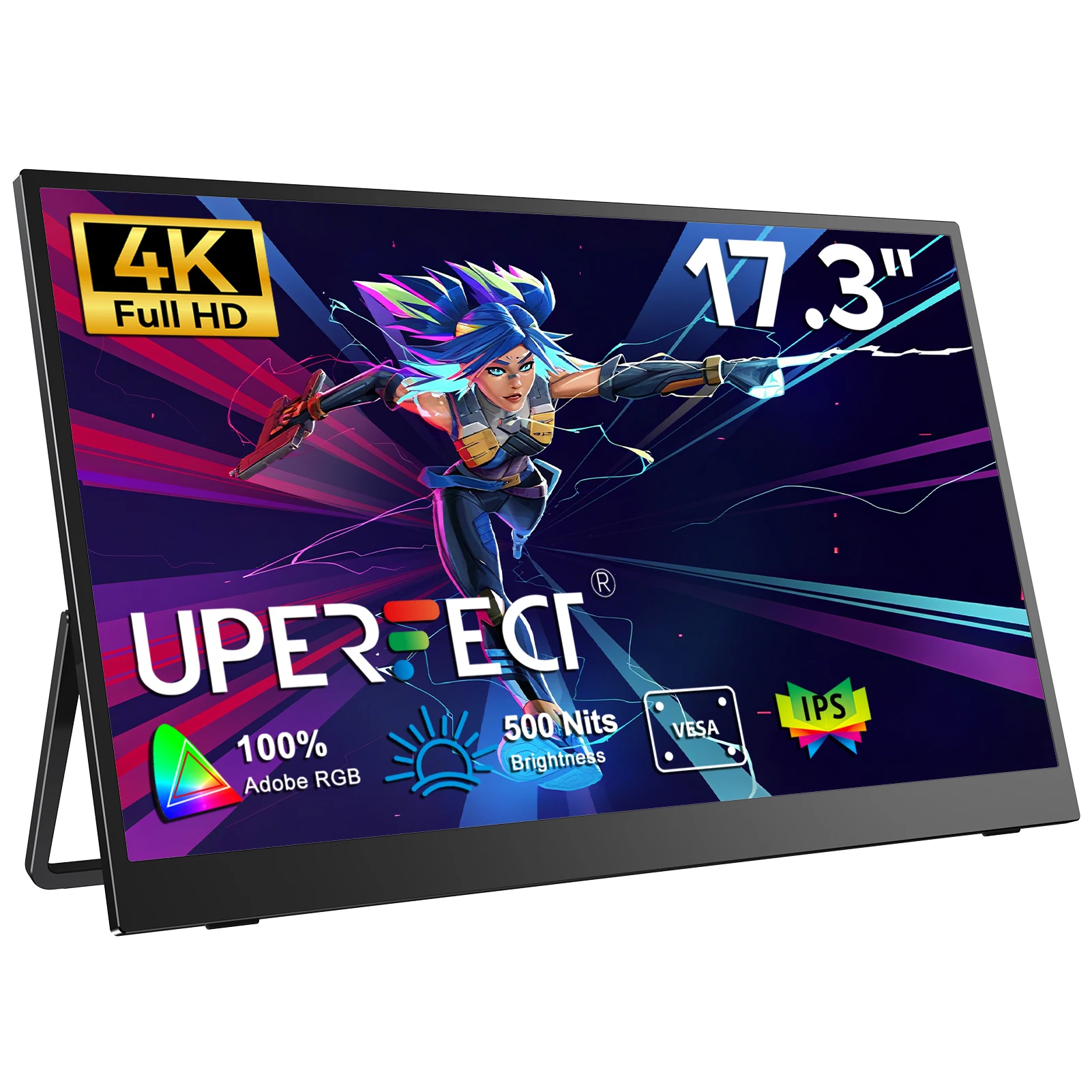 

UPERFECT 17.3"4K 500Nits Portable Monitor 100%DCI-P3 16:9 HDR FreeSync IPS Screen Travel Office Game Display For PC XBox PS4/5