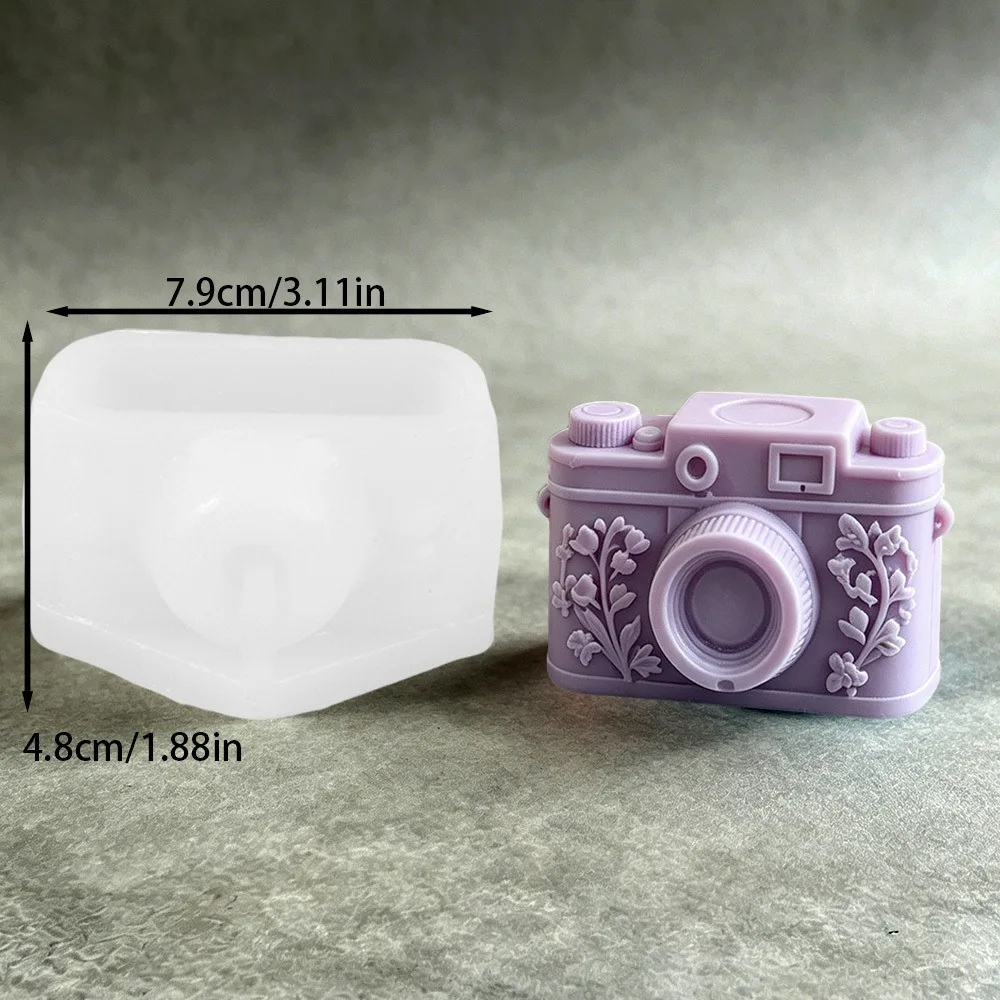 Embossed Camera Candle Silicone Mold Flower Design for Plaster Resin DIY Desktop Decor Home Decoration Birthday Party Gift