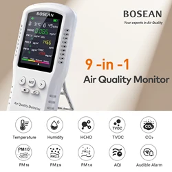 Bosean Air quality Monitor CO2 CO PM2.5 HCHO TVOC Temperature Humidity Monitor Home Air quality detector with Real Sensors