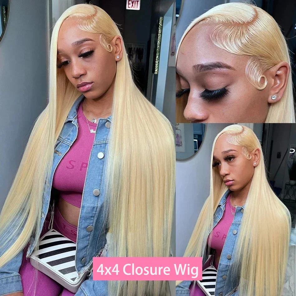 Blonde 613 Lace Frontal Wigs 4x4 Glosure Bone Straight 13X4 Lace Front Wigs 13X6 Human Hair Closure Wigs For Women 200 Density image 4