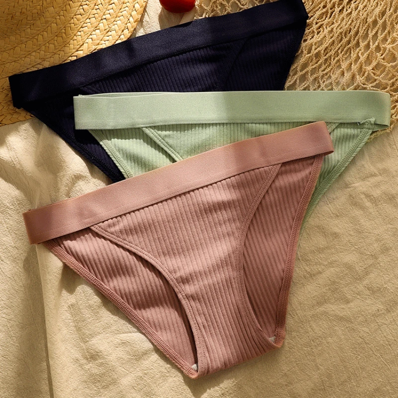 3PCS/Set Cotton Panties Women's Panties Sexy Female Underpants Low Waist Underwear Women Pantys Lingerie Thong Solid Color