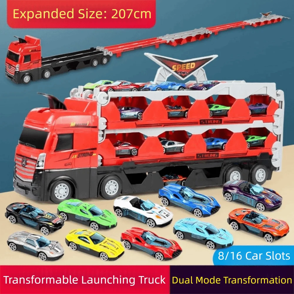 大型車両運搬トラック 8/16個変形キャリア 折りたたみダイキャストおもちゃ 多機能収納 ダイキャストモデル