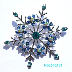 Delicate Blue Color Snowflake Rhinestone Brooches For Women Alloy Corsage Pin Ladies Christmas Gifts Accessory Fashion Jewelry