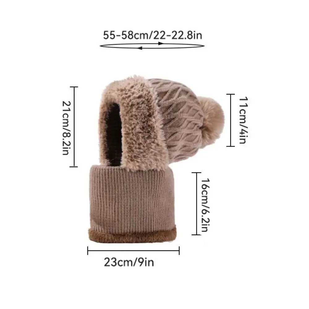 Simple Plush Winter Cap Mask Set Solid Color Thicken Warm 2in1 Scarf Hat Neck Protector Windproof Balaclavas Hat Outdoor