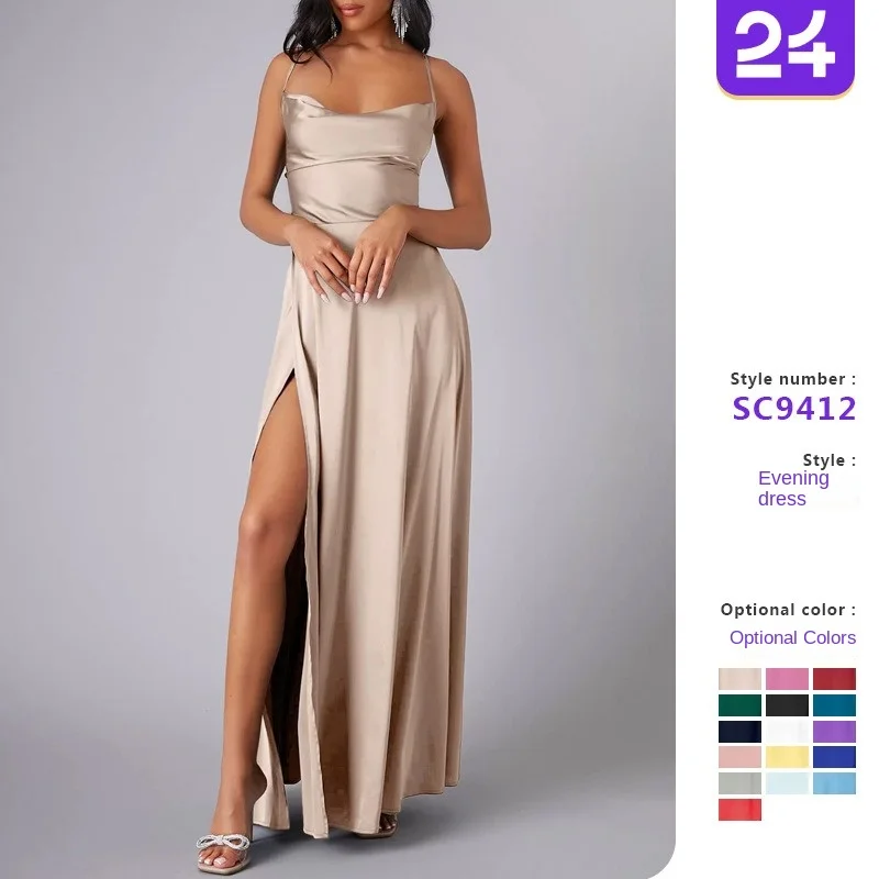 

"Women's Backless Evening Gown - Sexy Slimming Long Dress with V Neck & Waist Tie, Sleeveless Formal Maxi Dress for Wedding