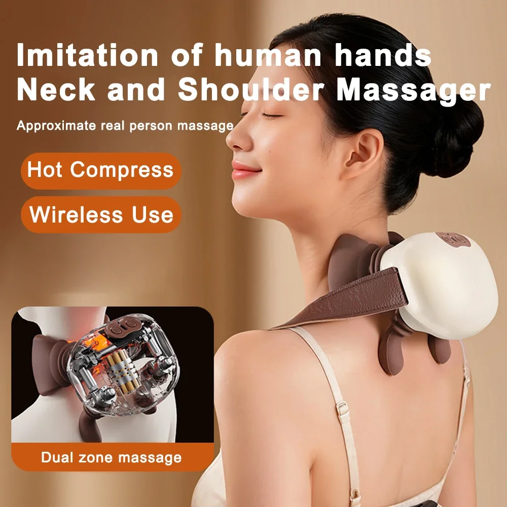 Bionic Neck Shoulder Massager Heated Back Massagers Electric Kneading Muscles Massage Pillow Neck Waist Leg Body ﻿3-Level Modes