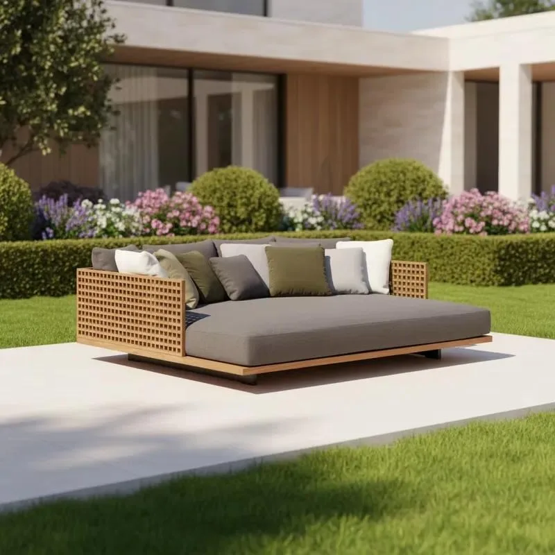 for Luxury Outdoor Furniture Wooden Garden Waterproof Fireproof Outdoor Sofa Set Hotel Outdoor Teak Terrace Sofa Modern