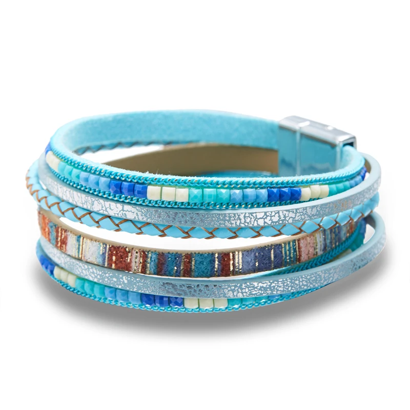 Böhmische Vintage mehr schicht ige Leder armbänder für Frauen hand gefertigte gewebte Leder breite Magnet verschluss Herren Armreif Modeschmuck – Detail 23