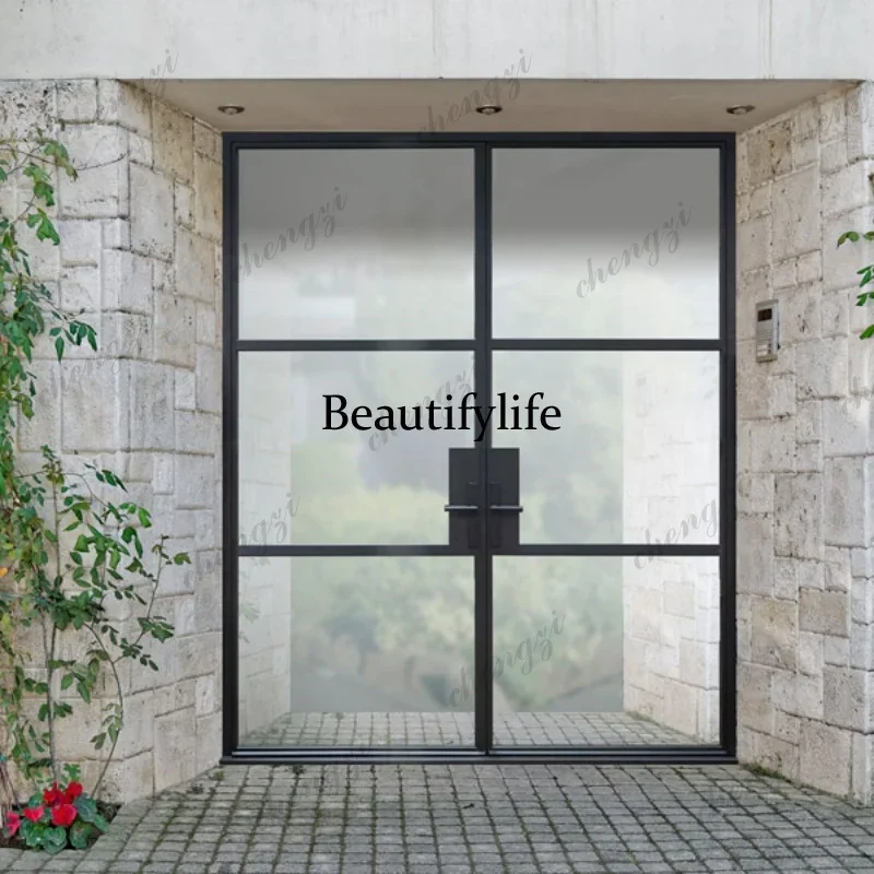 Y136  Customization Standard French Style Double Swing Wrought Iron Security Lock Shop Front Door